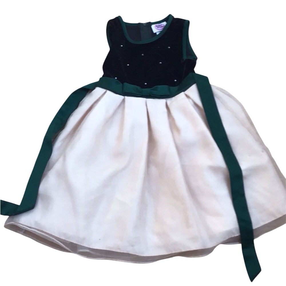 Sugar Plum Green Velvet Pearl Ivory Tulle Princess Holiday Dressy Dress 3T